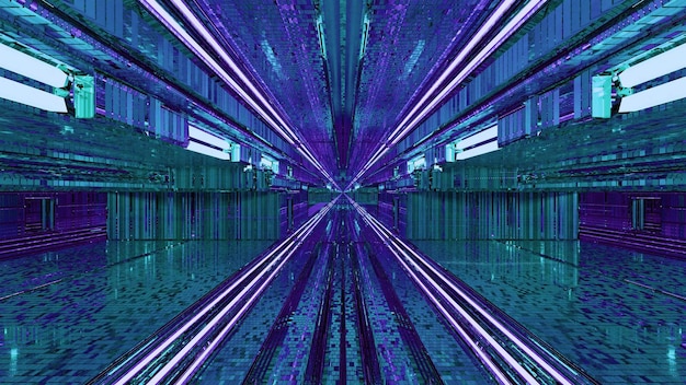 Futurystyczny tunel ze zniekształconymi neonowymi ścianami Ilustracja 4K UHD 3D