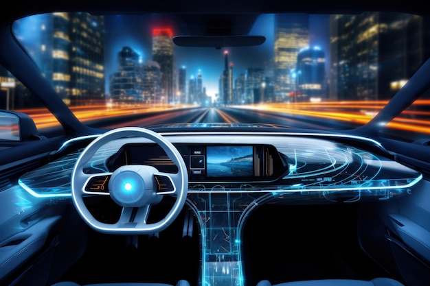 Futurystyczny wyświetlacz Head Up do wnętrza samochodu Generująca sztuczna inteligencja