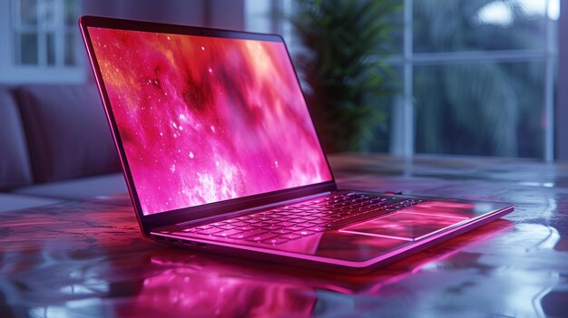 Galaktyczne promieniowanie Laptop oświetlony kosmicznym tańcem kolorów