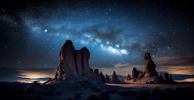 Galaktyka Drogi Mlecznej nad amerykańską pustynią w nocy Obraz generowany przez AI