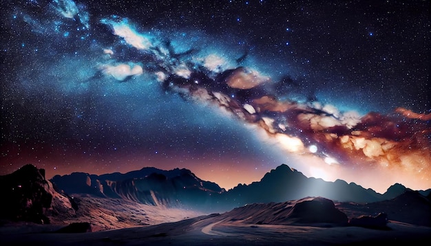 Galaktyka Drogi Mlecznej oświetla majestatyczny generatywny szczyt górski AI