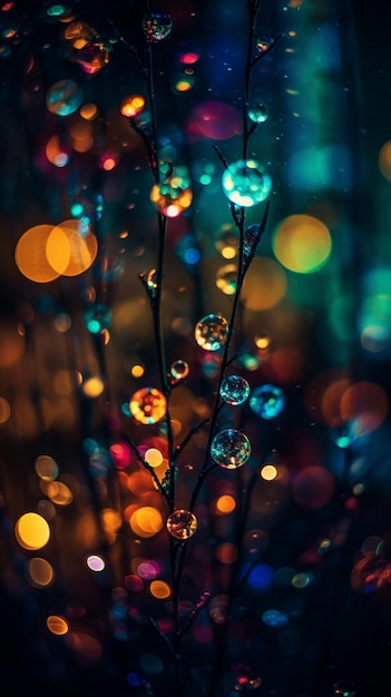 Gałąź bokeh z kolorowymi światłami i tłem bokeh