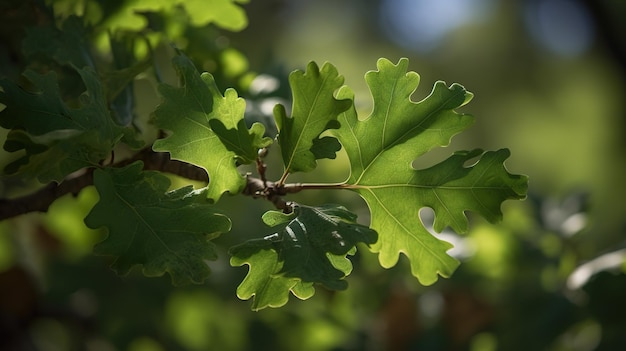 Zdjęcie gałąź dębu z zielonymi liśćmi