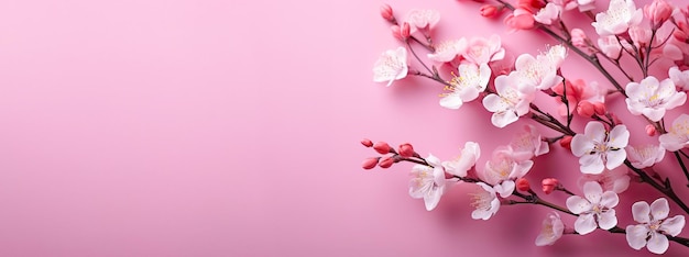 Gałąź japońskich kwiatów wiśni na różowym tle z pomysłem na przestrzeń do kopiowania na Walentynki