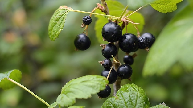 Gałąź świeżej organicznej czarnej porzeczki w ogrodzie Selektywne skupienie