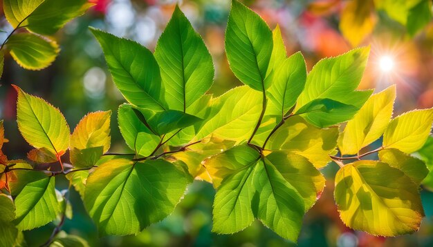 Zdjęcie gałąź z zielonymi liśćmi i niewyraźnym tłem