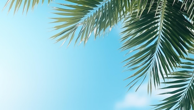 Gałęzie palm na tle niebieskiego nieba z przestrzenią dla tekstu