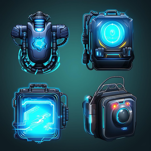 Game Item Gadget Backpack Item Futuristic Design Laser Gun Sci Fi Gadg Ilustracja pomysł kolekcji