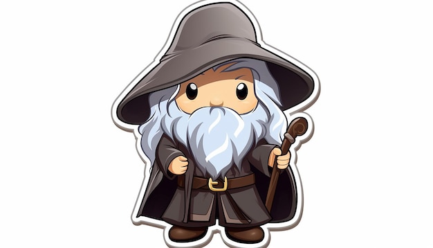 Zdjęcie gandalf władca pierścieni w stylu doodle art urocza naklejka kawaii