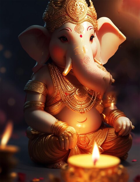 Zdjęcie ganesh chaturthi z bokeh świateł świec diwali