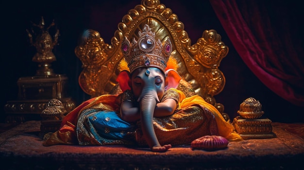 Ganesha drzemie na materacu GENERUJ AI