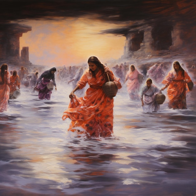Ganges Grace Pielgrzymi kąpają się w świętej rzece Ganges