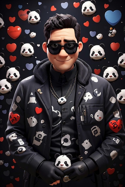 Gangster styl AI avatar panda twarz maska człowiek