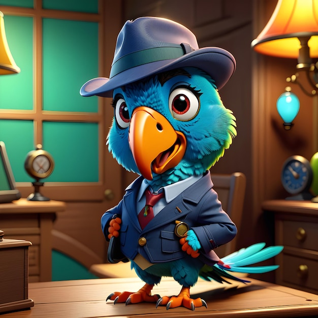 Zdjęcie gangster w niebieskim kostiumie detektywa papugi.