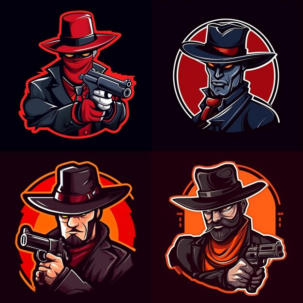 Gangster z pistoletem maskotką esport logo 1