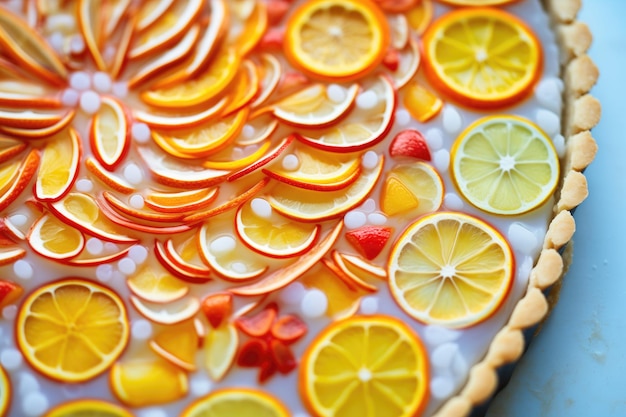 Zdjęcie garnitury z cytrynowym kołem na ciastku z bliska na citrusach