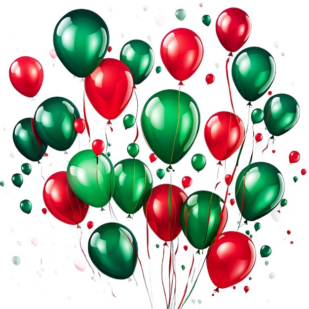 garstka balonów z czerwonymi i zielonymi kropkami i bąbelkami na tle