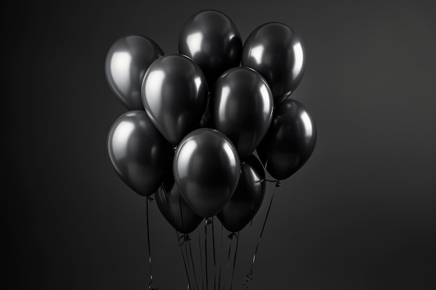 garstka czarnych balonów na czarnym tle