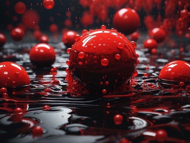 garstka czerwonych kul pływających na czarnej powierzchni