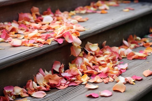 garstka kwiatów na schodach drewnianych schodów