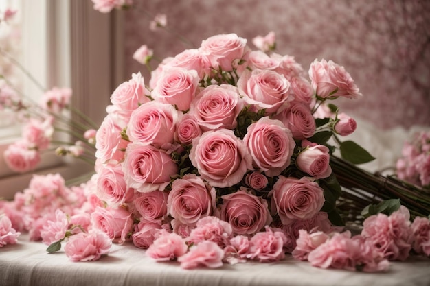 Zdjęcie garstka pięknych różowych róż