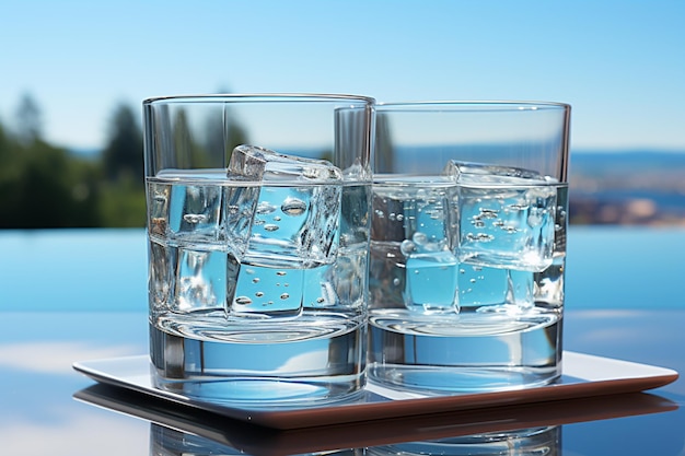 Gasi pragnienie duet szklanek wypełnionych czystą pitną wodą