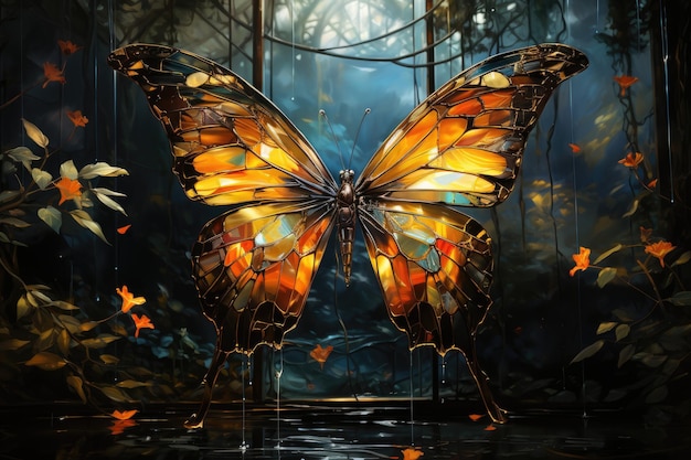 Gąsienica zamienia się w motyla pomiędzy cieniami i światłem generatywnym IA