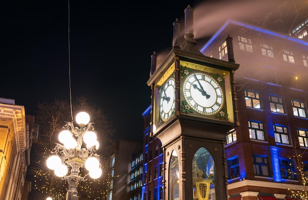 Gastown Steam Clock Vancouver centrum miasta piękny widok na ulicę w nocy Kolumbia Brytyjska Kanada
