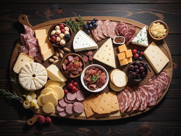 Zdjęcie gastronomiczna rozkosz charcuterie board z różnorodnymi serami i mięsem