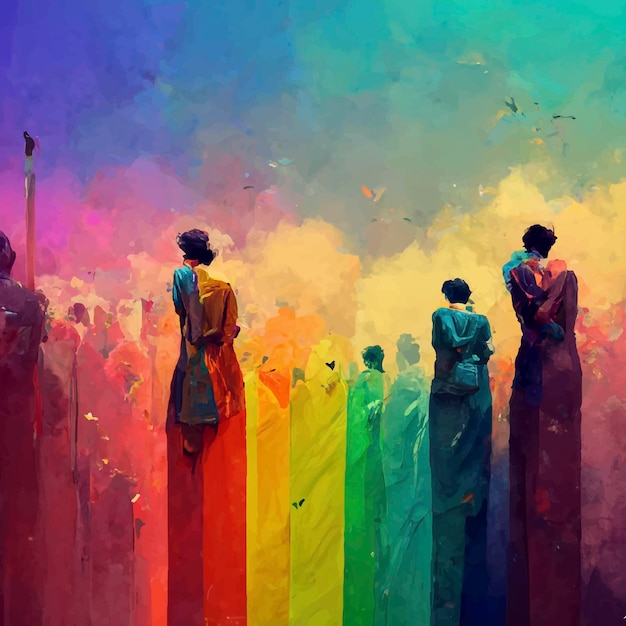 Gay pride piękna animowana ilustracja. marsz dumy.