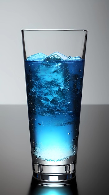Gazowany i mrożony niebieski płynny napój w szklance
