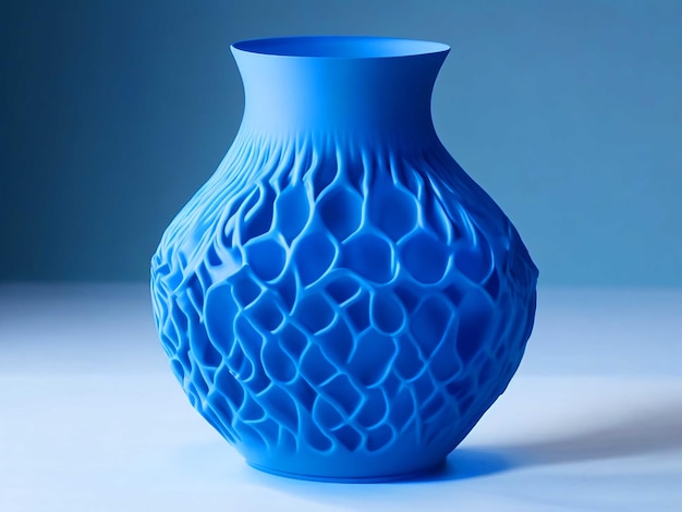 gdzie widać wazon, który jest z niebieskiego PLA i ma interesujący wzór na nim obraz
