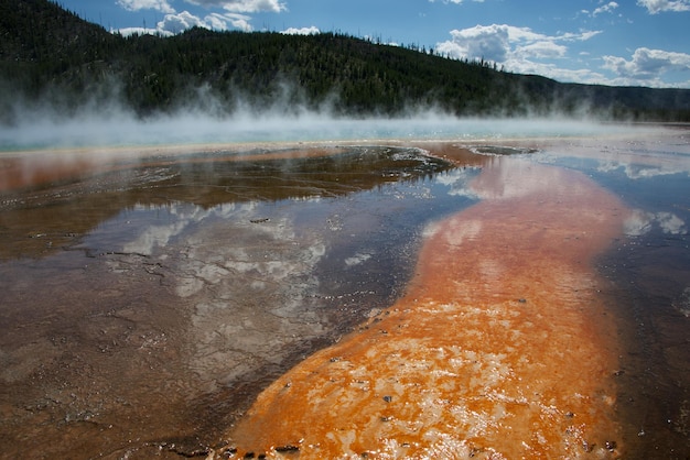 Zdjęcie gejzer emitujący dym w parku narodowym yellowstone