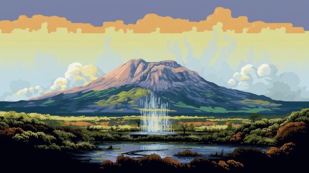 Gejzery góry Kilimandżaro w ilustracji 16-bitowej