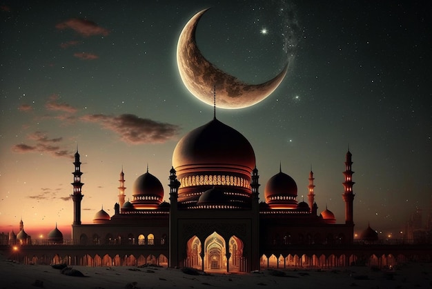 Generacyjna sztuczna inteligencja meczetu księżyca i ramadanu