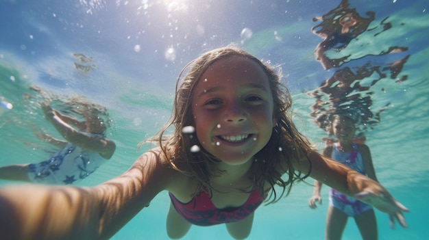 Zdjęcie generacyjne ai szczęśliwe dzieci pływające pod wodą
