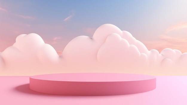 Generacyjne renderowanie różowego tła AI z podium i minimalną sceną chmurową Minimalny wyświetlacz produktu