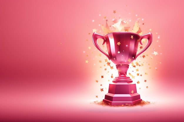 Generacyjne trofeum zwycięzcy AI z płomieniami różowy złoty puchar mistrza ze spadającymi konfetti