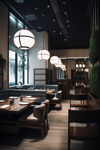 Generacyjne wnętrze nowoczesnej, przytulnej restauracji w stylu loftu
