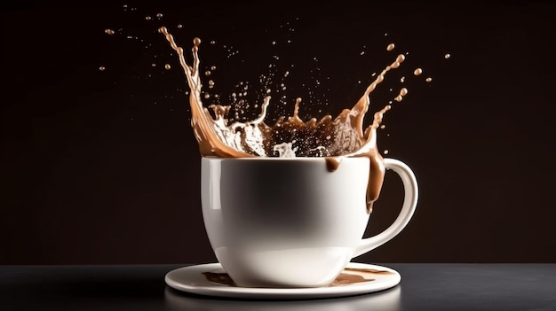 Generative AI fala płynnej kawy wylewająca się z białego kubka