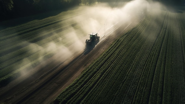 Generative AI Farm rolnictwo podlewane lub rozpylane pestycydy zielone pola System sprzętu do nawadniania