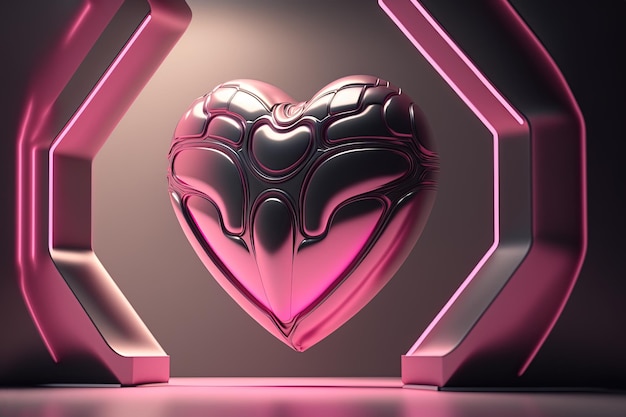 Generative AI Futurystyczny pokój statku kosmicznego z różowym sercem Koncepcja St Valentine's Day Scifi realistyczny