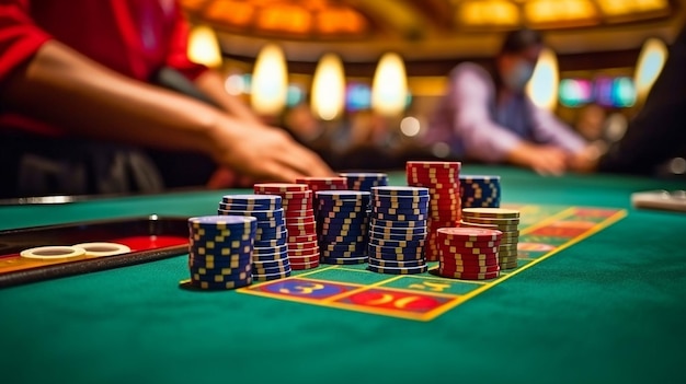Generative AI gra w pokera przy stole do gry w kasynie