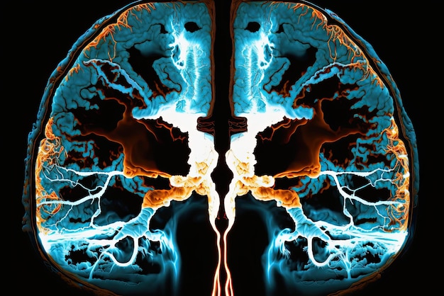 Generative AI Illustration Wizualizacja tomografii komputerowej MRI mózgu i elektryczna