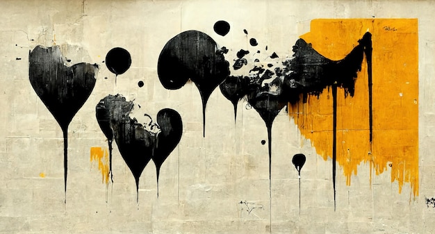 Generative AI Ink czarne uliczne graffiti na teksturowanym papierze w stylu vintage, inspirowane Banksym