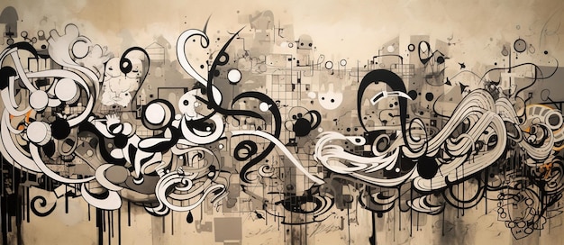 Generative AI Ink czarne uliczne graffiti na teksturowanym papierze w stylu vintage, inspirowane Banksym