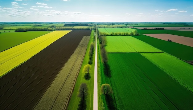 Generative AI Krajobraz gospodarstwa pola uprawne piękna wiejska wiejska droga Natura