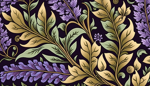 Generative AI Kwiatowy lawendowy ziołowy kolorowy wzór inspirowany Williamem Morrisem