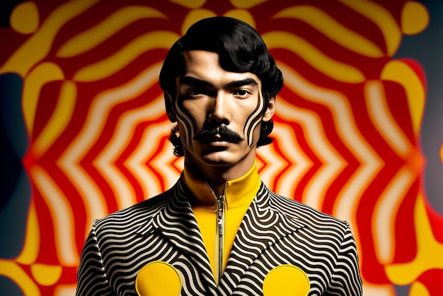 Generative ai optyczny sztuka mody portret mieszanej rasy młody mężczyzna wąsy pozowanie