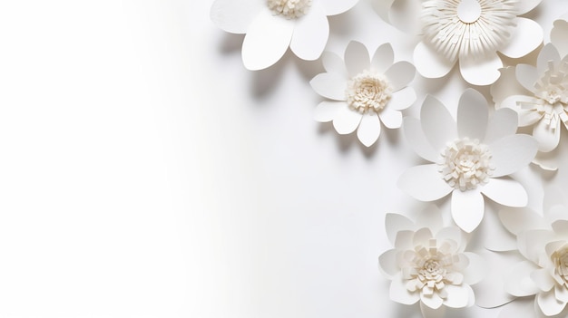 Generative AI Papercut rzemiosło kwiaty i liście biały kolor kwiatowy origami teksturowanej tło